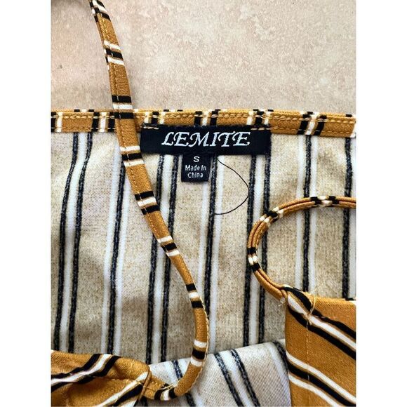 Lemite Korean Fashion Boho Mustard Yellow Striped Crop Tank Top S - Picture 3 of 5